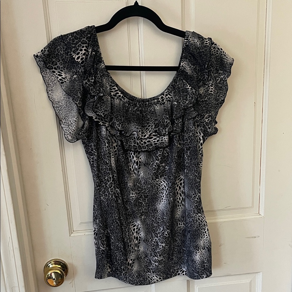 Essentials by Milano Black and Gray Animal Print Blouse